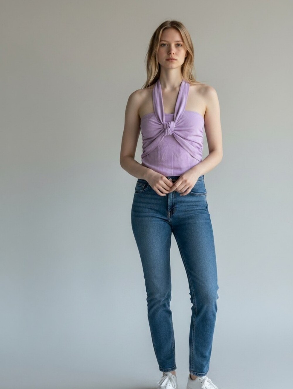 HYPERFIRE Women's Purple Tie Front Bow Accent Wide Strap Cropped Tank Top L